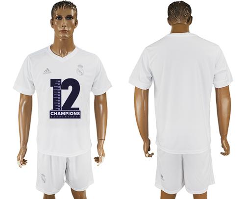 Real Madrid Blank Champions White Soccer Club Jersey - Click Image to Close